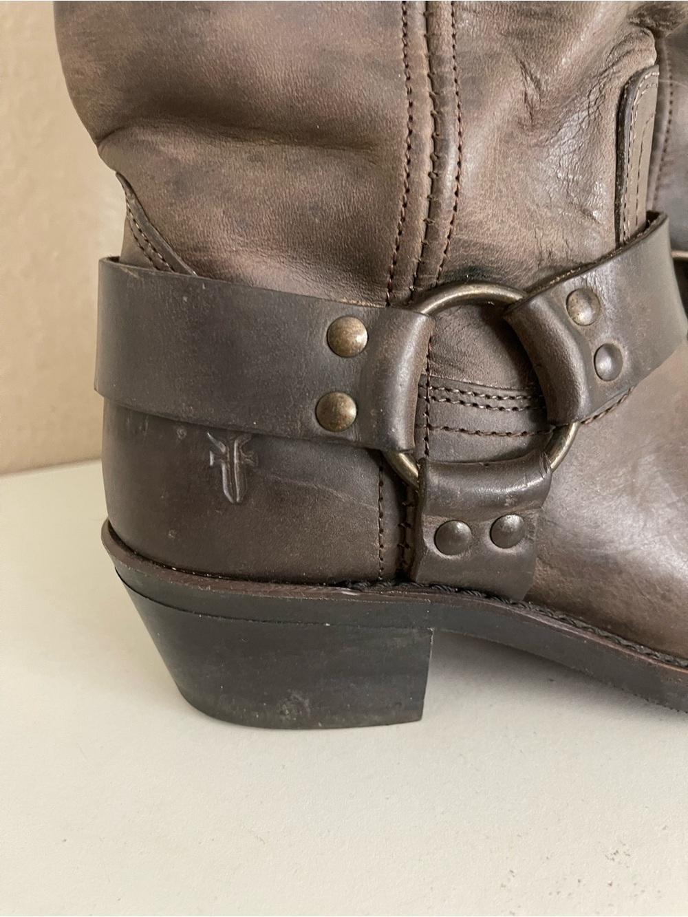 Frye Harness 12R combat square toe moto Biker Boot 77300 in smoke gray brown. 6 - Picture 7 of 15
